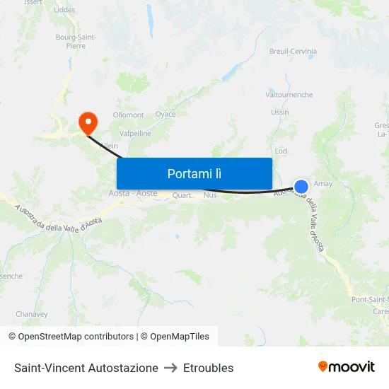 Saint-Vincent Autostazione to Etroubles map