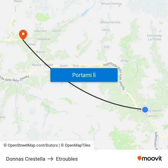 Donnas Crestella to Etroubles map