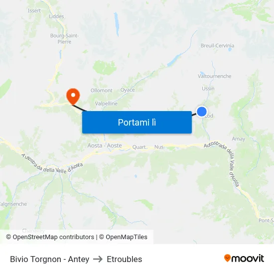 Bivio Torgnon - Antey to Etroubles map