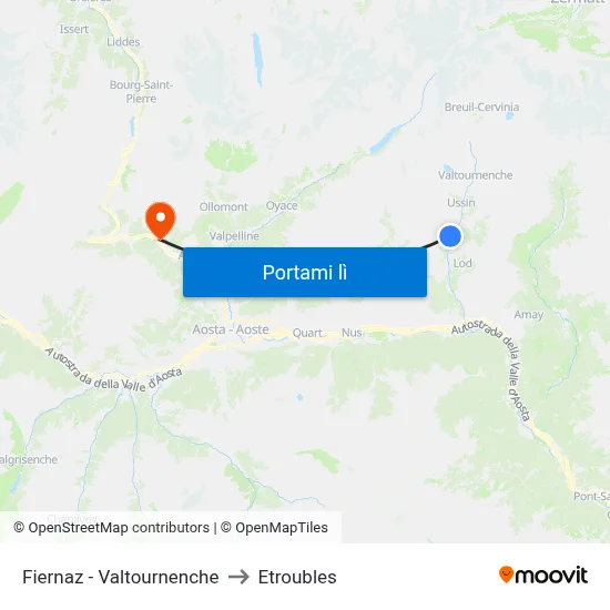 Fiernaz - Valtournenche to Etroubles map