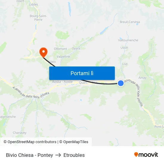 Bivio Chiesa - Pontey to Etroubles map