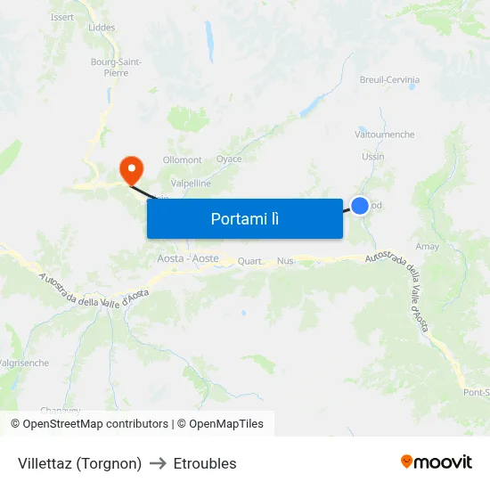 Villettaz (Torgnon) to Etroubles map