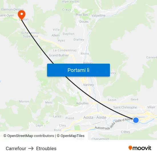 Carrefour to Etroubles map
