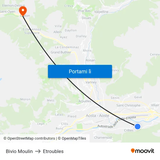 Bivio Moulin to Etroubles map