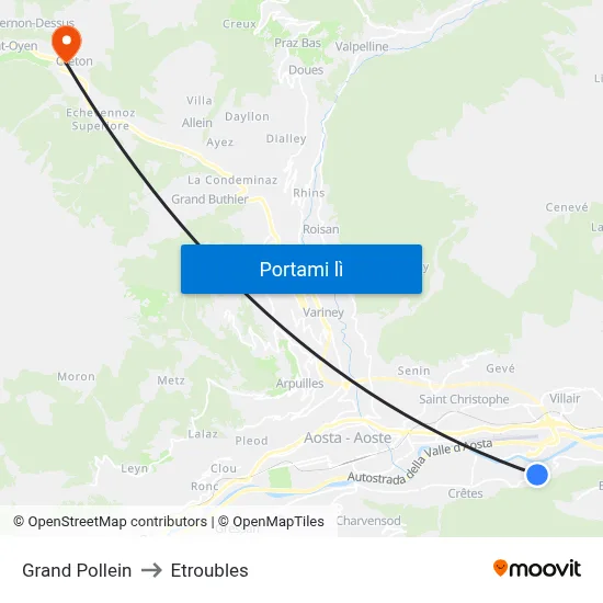 Grand Pollein to Etroubles map