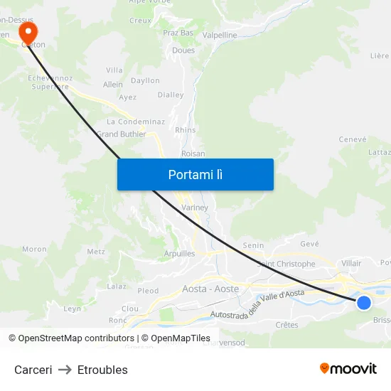Carceri to Etroubles map