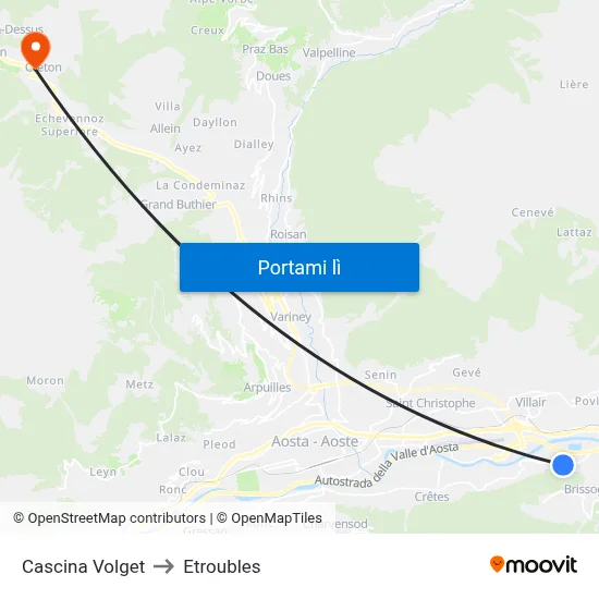 Cascina Volget to Etroubles map
