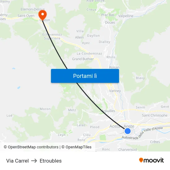 Via Carrel to Etroubles map