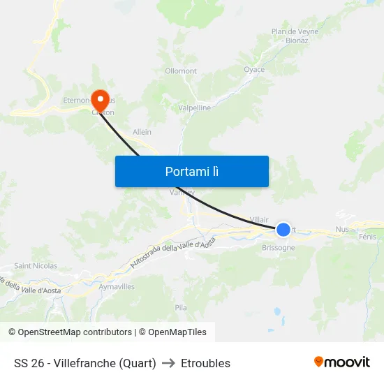 SS 26 - Villefranche (Quart) to Etroubles map