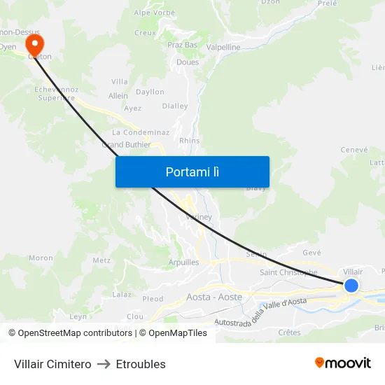 Villair Cimitero to Etroubles map