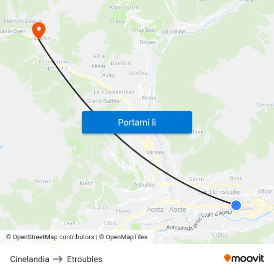 Cinelandia to Etroubles map