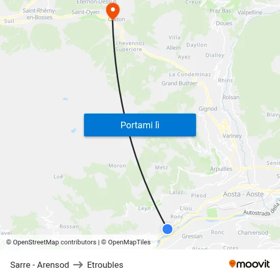 Sarre - Arensod to Etroubles map
