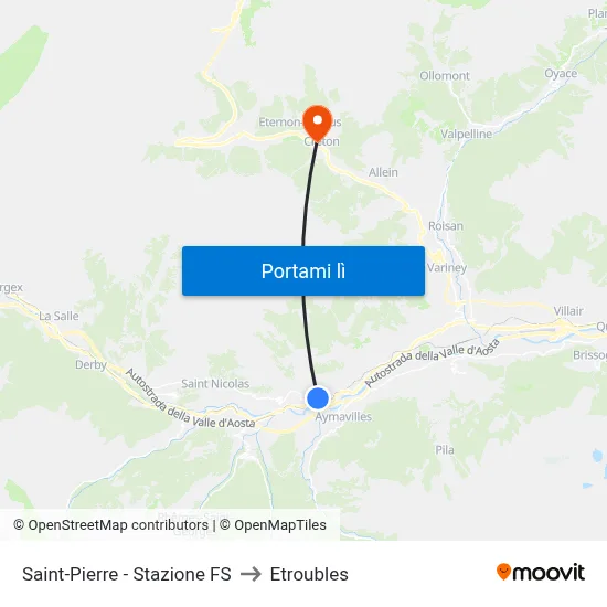 Saint-Pierre - Stazione FS to Etroubles map