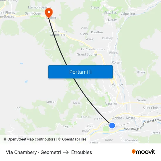 Via Chambery - Geometri to Etroubles map