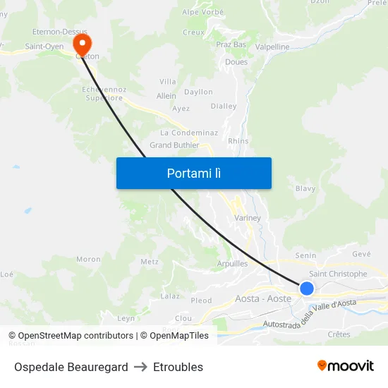 Ospedale Beauregard to Etroubles map