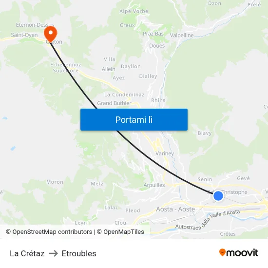 La Crétaz to Etroubles map