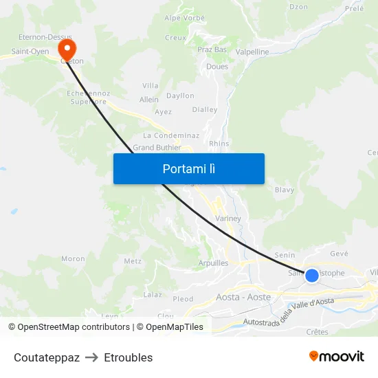 Coutateppaz to Etroubles map