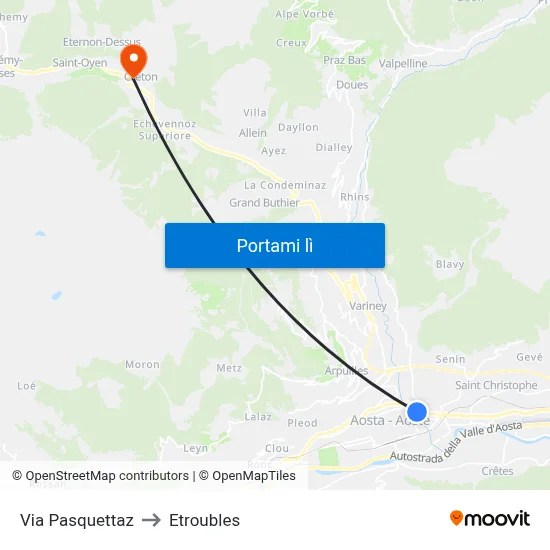 Via Pasquettaz to Etroubles map