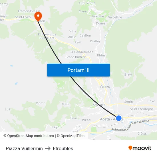Piazza Vuillermin to Etroubles map