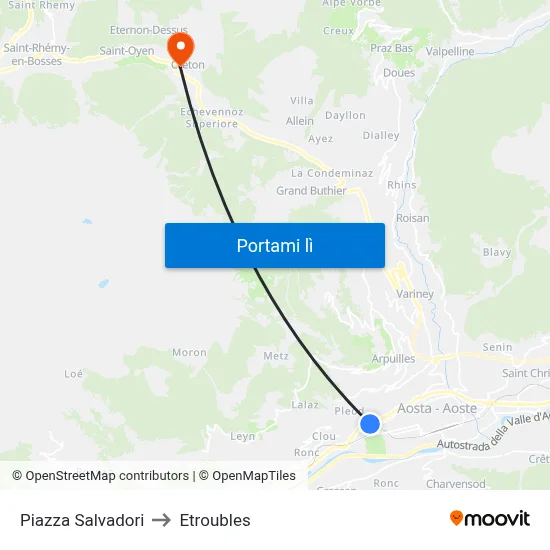 Piazza Salvadori to Etroubles map