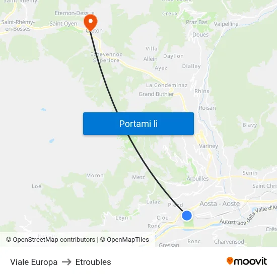 Viale Europa to Etroubles map