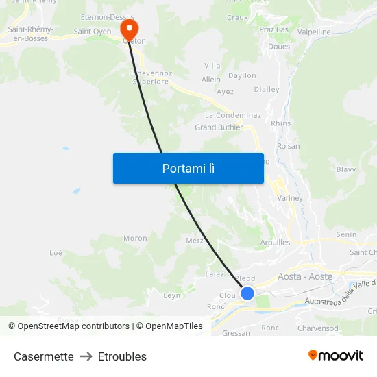 Casermette to Etroubles map