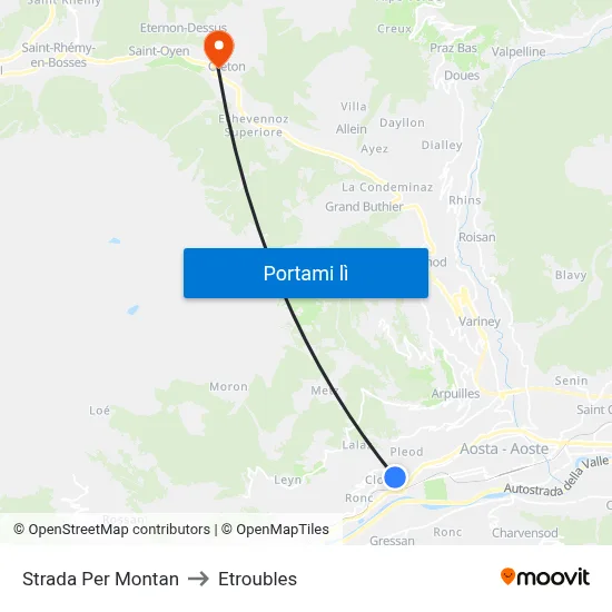 Strada Per Montan to Etroubles map