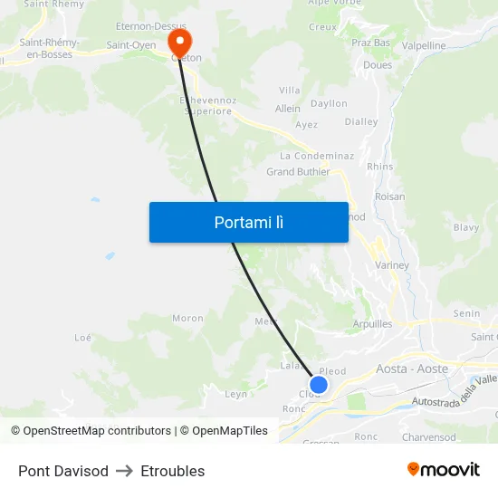 Pont Davisod to Etroubles map