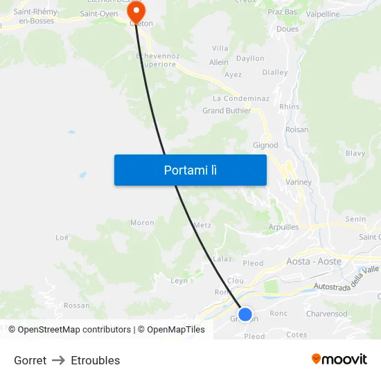 Gorret to Etroubles map