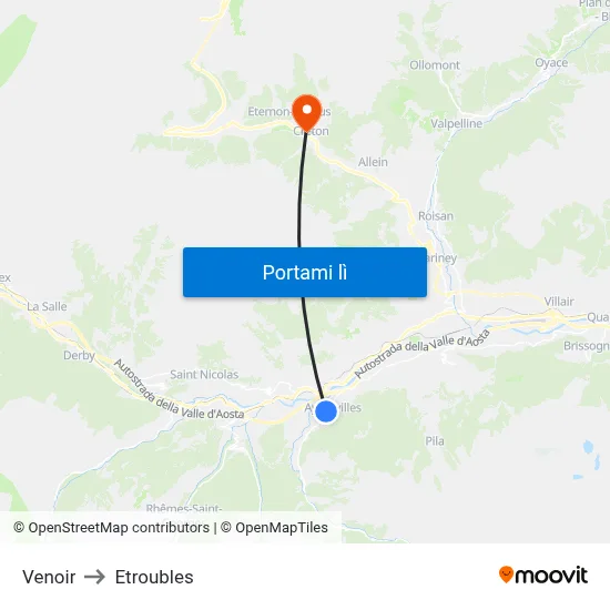 Venoir to Etroubles map