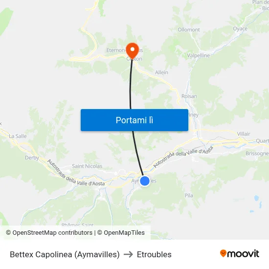 Bettex Capolinea (Aymavilles) to Etroubles map