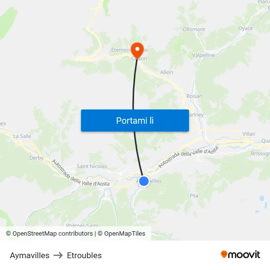 Aymavilles to Etroubles map