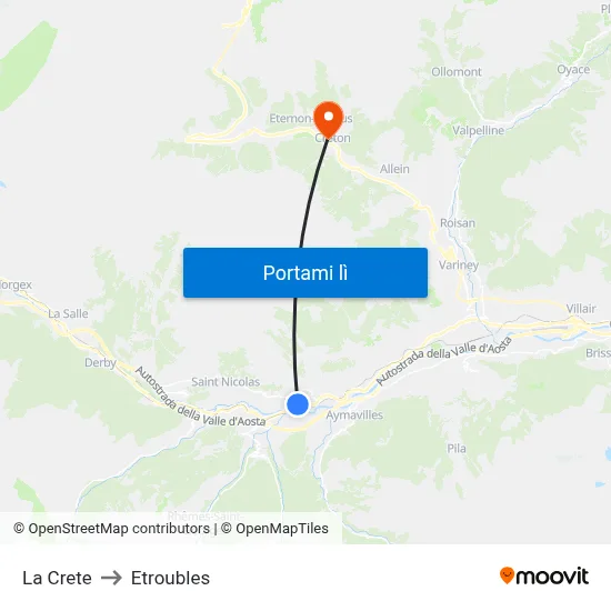 La Crete to Etroubles map