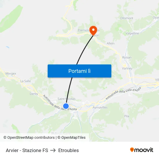 Arvier - Stazione FS to Etroubles map