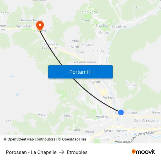 Porossan - La Chapelle to Etroubles map