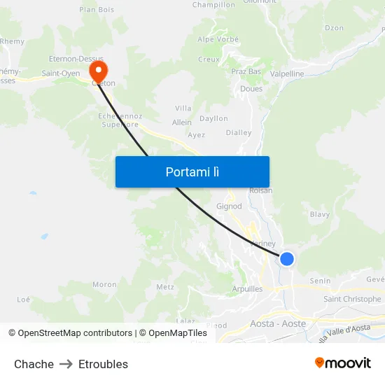 Chache to Etroubles map