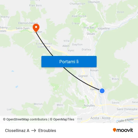 Closellinaz A to Etroubles map
