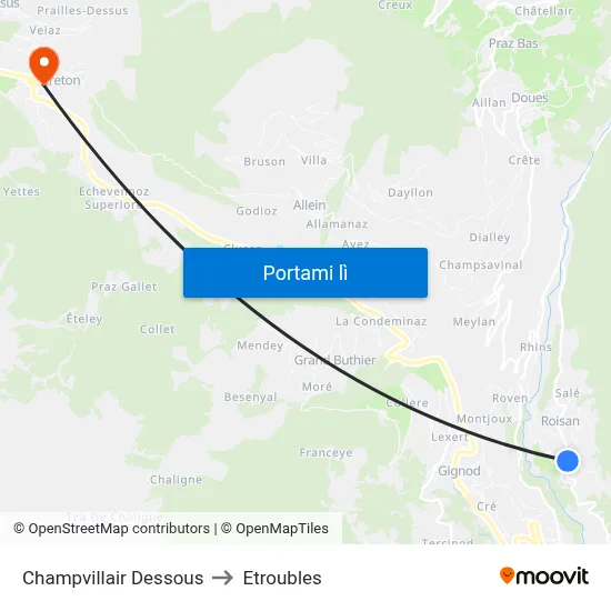 Champvillair Dessous to Etroubles map