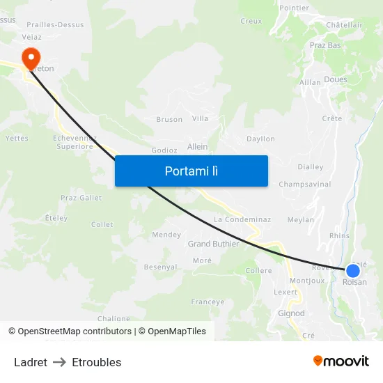 Ladret to Etroubles map