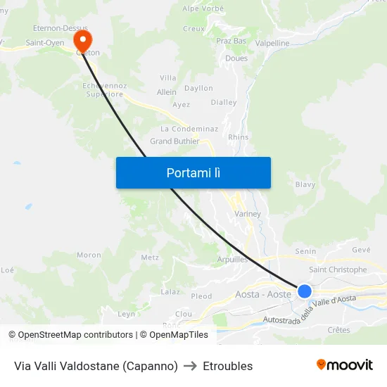 Via Valli Valdostane (Capanno) to Etroubles map