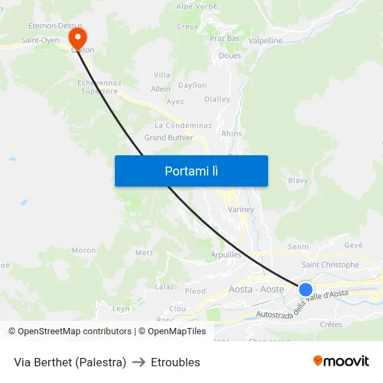 Via Berthet (Palestra) to Etroubles map