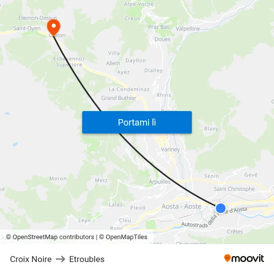 Croix Noire to Etroubles map