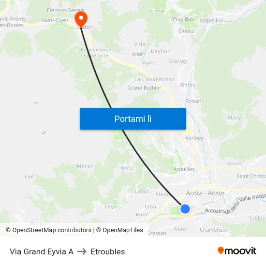 Via Grand Eyvia A to Etroubles map