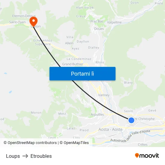 Loups to Etroubles map