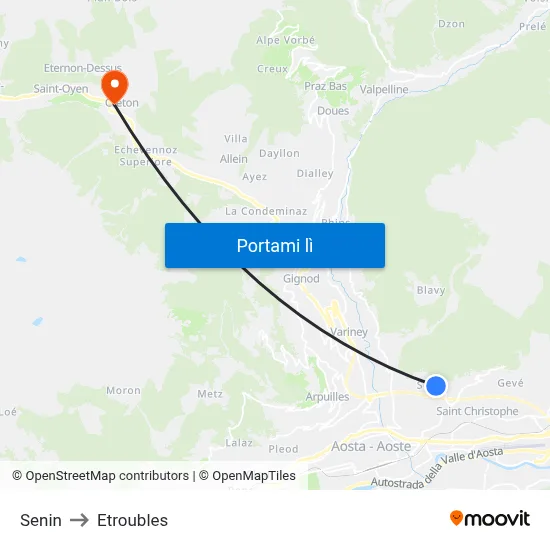 Senin to Etroubles map