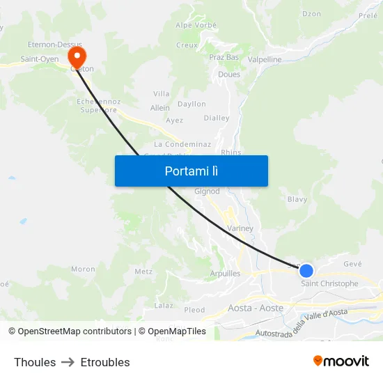 Thoules to Etroubles map