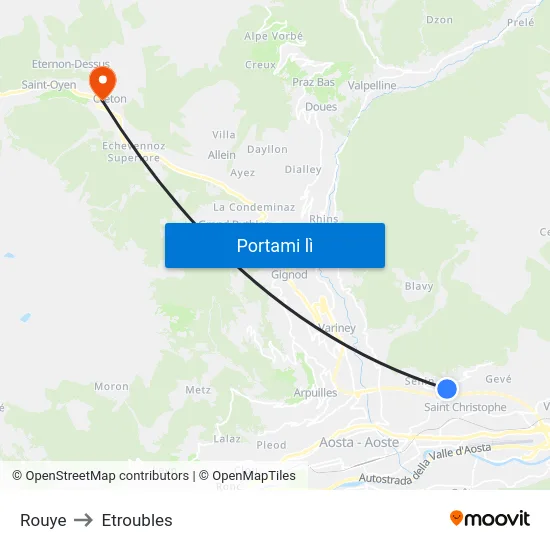 Rouye to Etroubles map