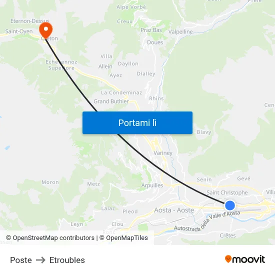 Poste to Etroubles map