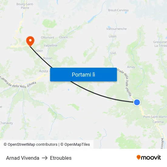 Arnad Vivenda to Etroubles map