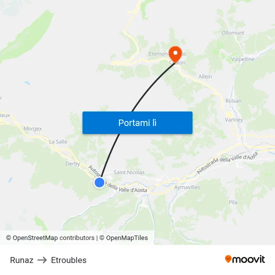 Runaz to Etroubles map